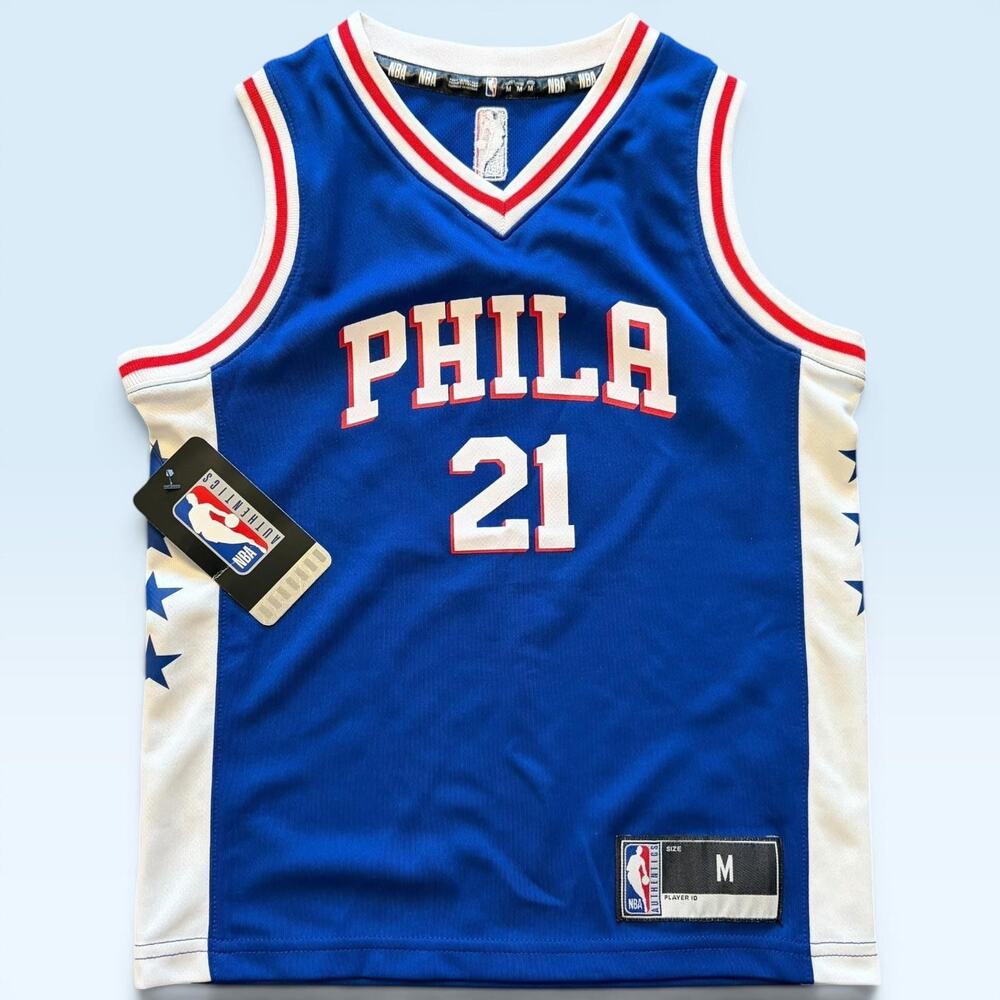 Philadelphia 76ers Jersey Boys Medium Blue Joel Embiid 21